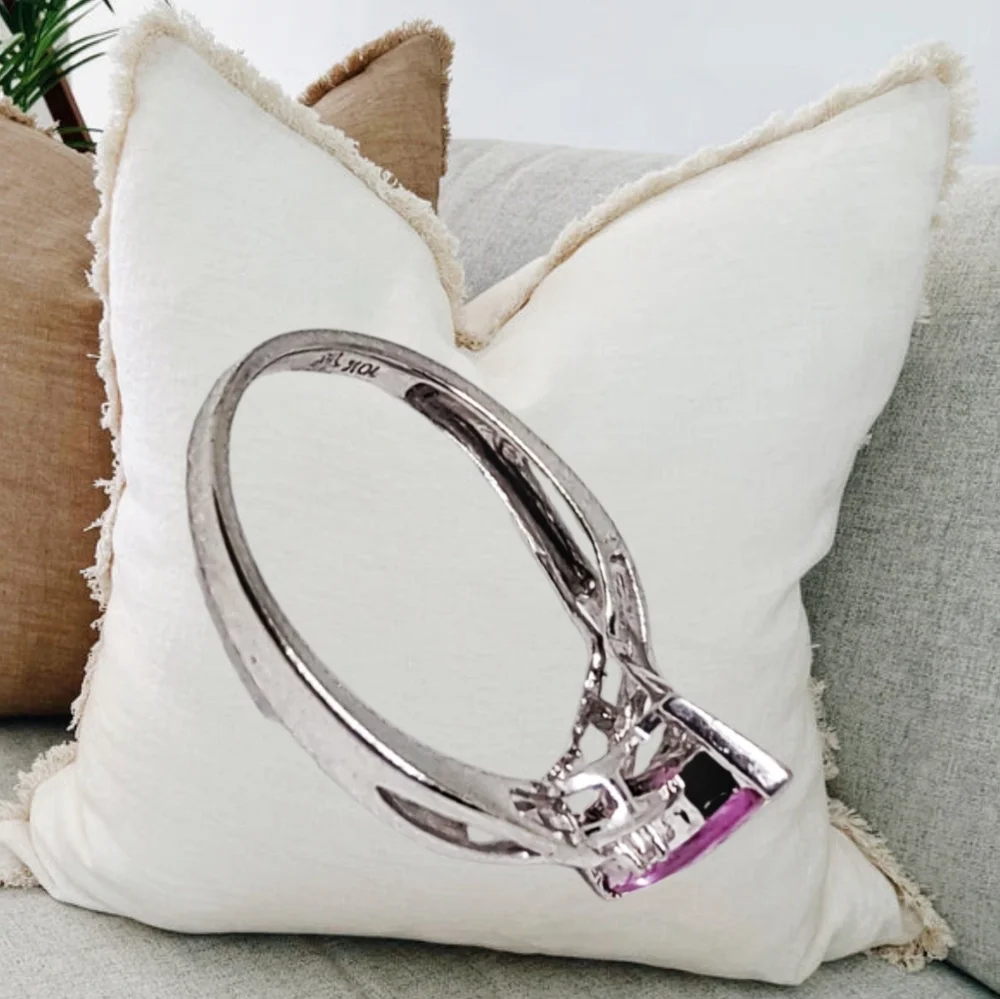 Solid 10K Gold Engagement Ring with Pink Sapphire Gemstone and small Diamonds